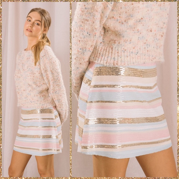 STORIA Super Sexy, Striped, Full Sequined Mini Skirt Fully Lined W/Side … - Picture 5 of 14